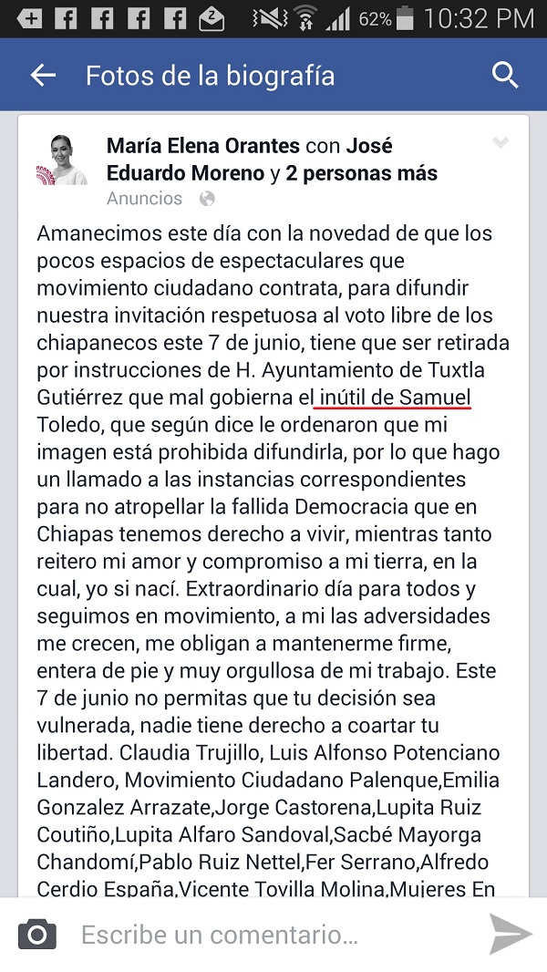 Samuel Toledo “inútil”: Nena Orantes