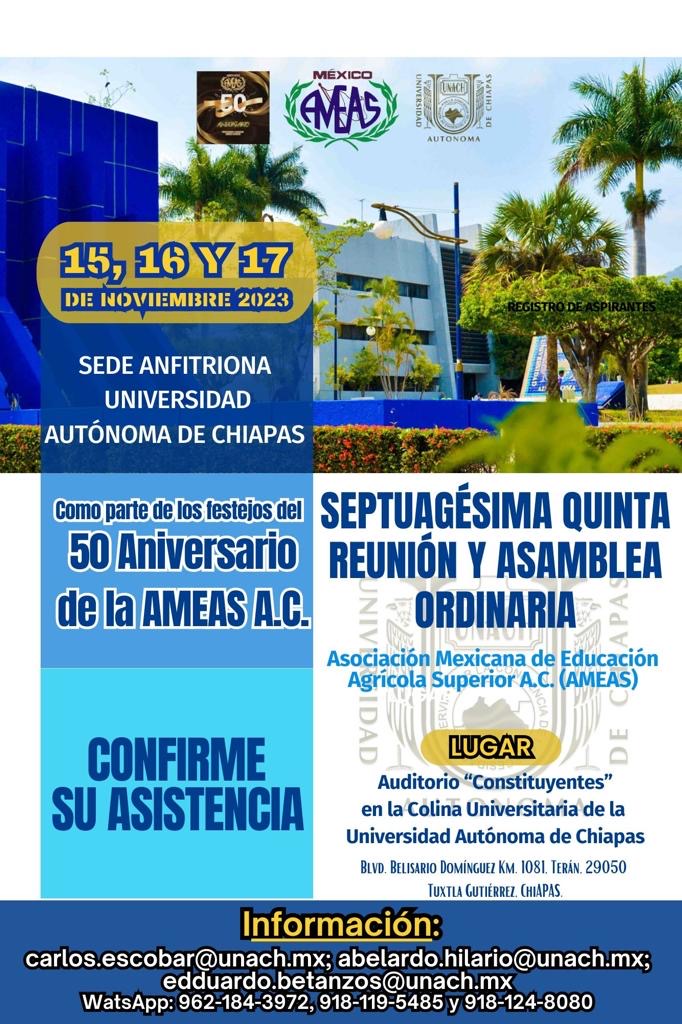 Sera UNACH sede de festejos de los 50 años de la  Asociación Mexicana de Educación Agrícola Superior