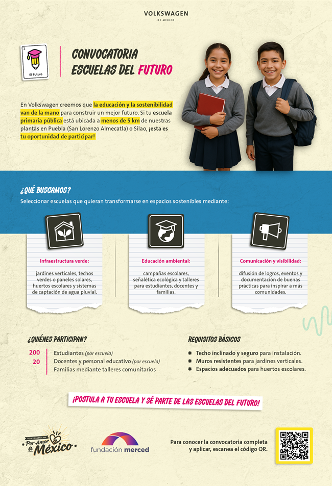 Volkswagen de México y Fundación Merced lanzan la convocatoria “Escuelas del Futuro 2026”