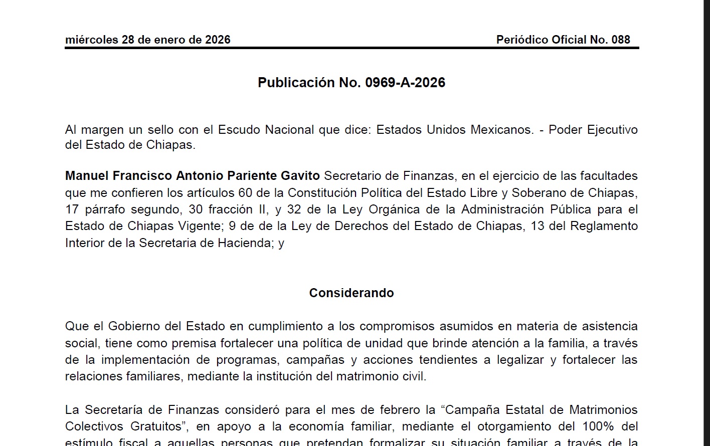 Gobierno de Chiapas realizará 4,500 matrimonios colectivos gratuitos durante febrero