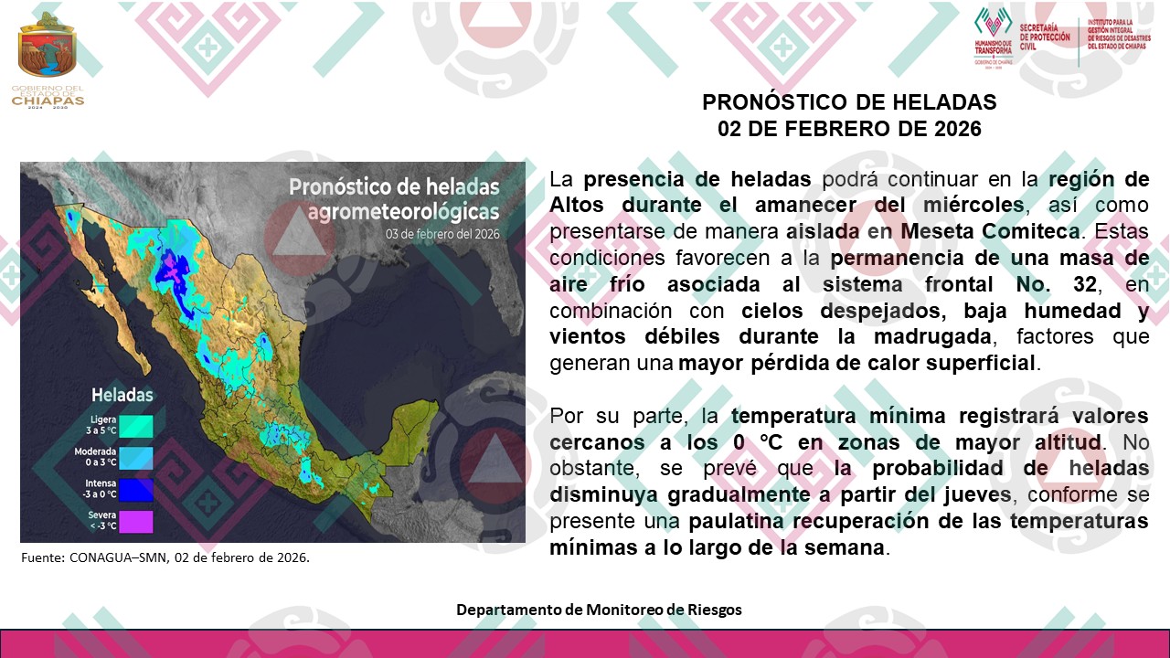 Chiapas registra contrastes extremos de temperatura; Protección Civil emite recomendaciones preventivas