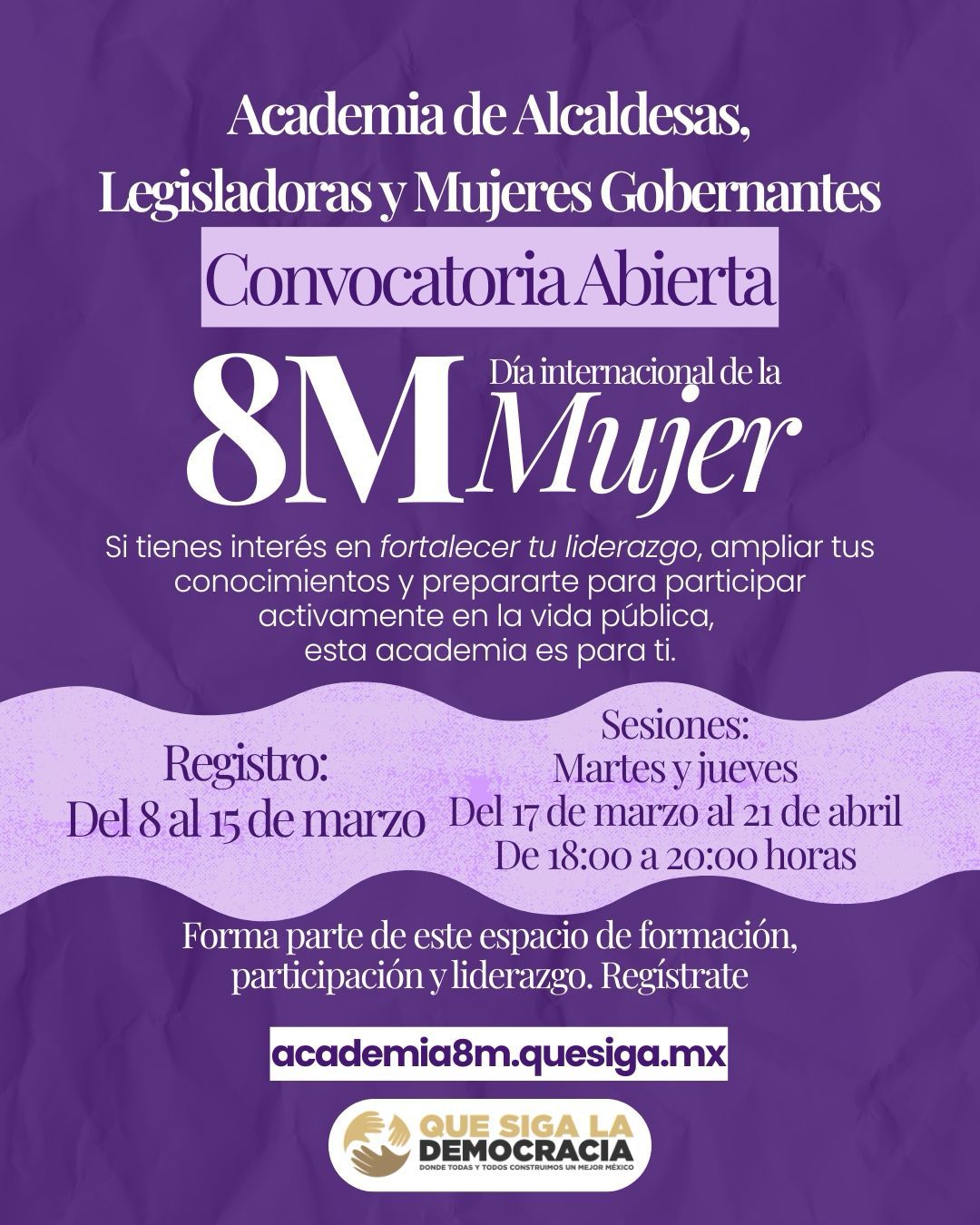 “Que Siga la Democracia” lanza convocatoria nacional para formar alcaldesas, legisladoras y mujeres gobernantes rumbo al 2027