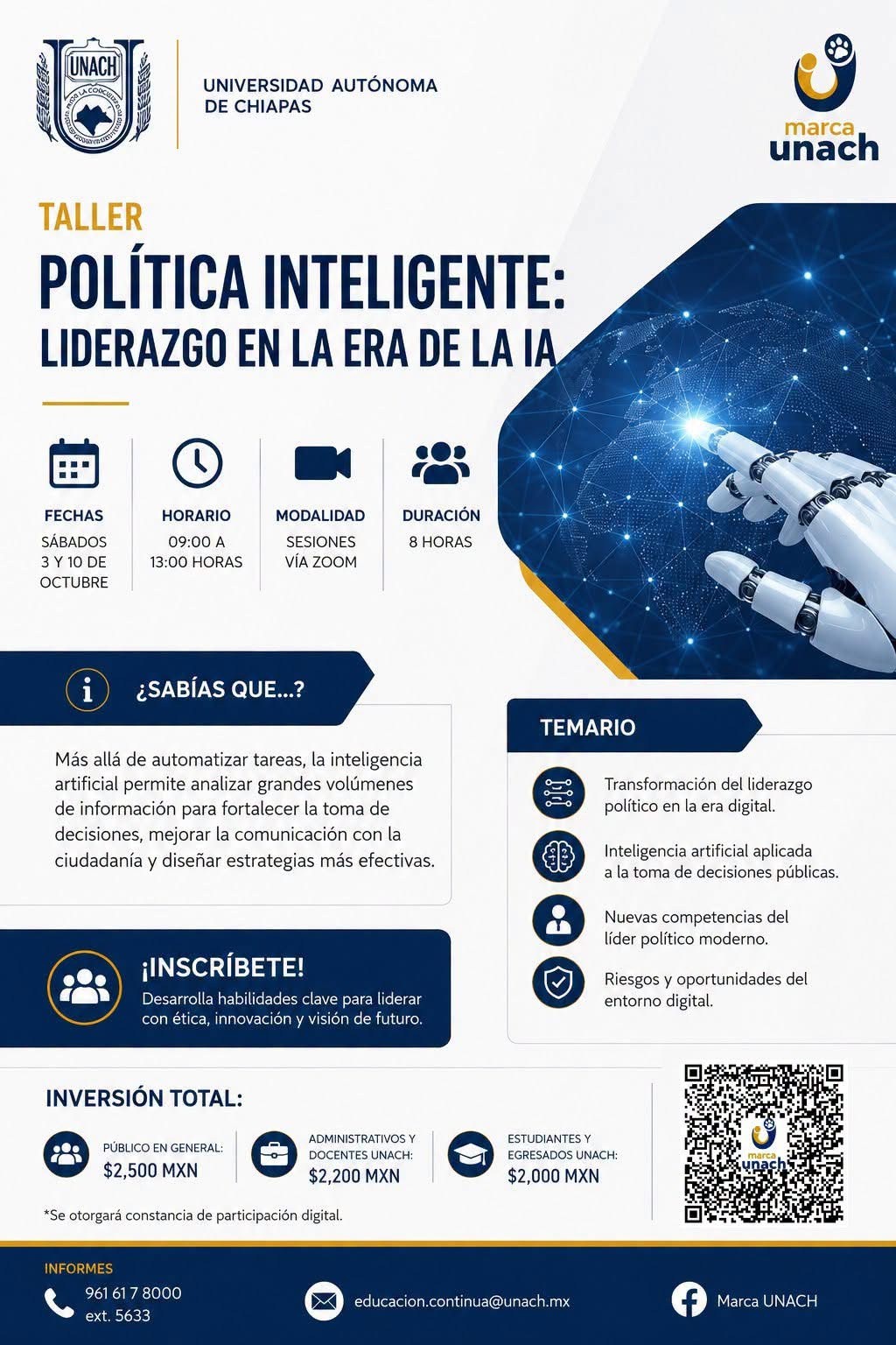 Invita UNACH a participar en el taller “Política Inteligente: Liderazgo en la Era de la IA”